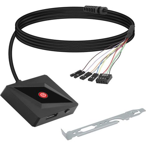 Câble d'extension de 1,7 m pour interrupteur d'alimentation externe de carte mère PC (bouton marche/arrêt/redémarrage). (1/5)