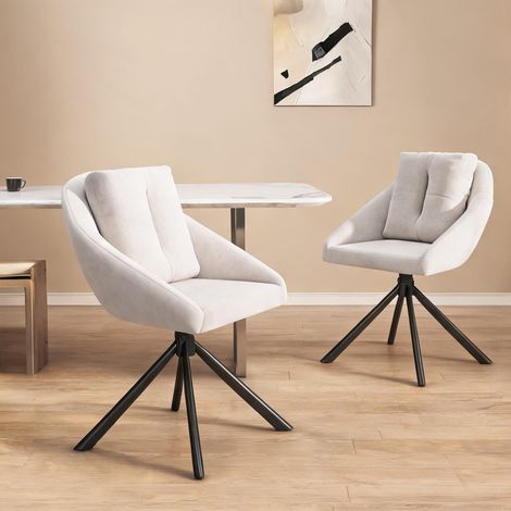 Fauteuil de salle à manger pivotant en velours beige (1/5)