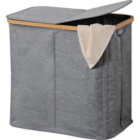 Kesper Cesto de ropa 2 compartimentos gris plegable
