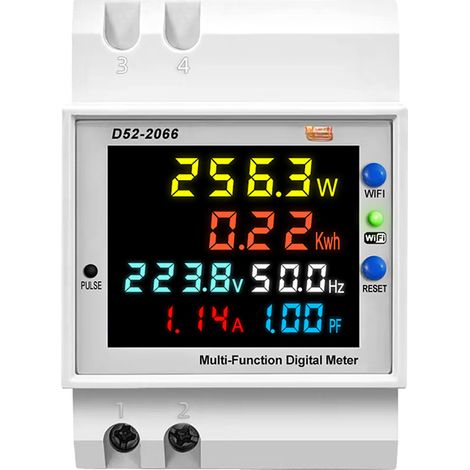 Medidor de electricidad digital inteligente con conexión WiFi, de 40 a 300 V, con pantalla LED externa a color y monitorización mediante aplicación. (1/5)