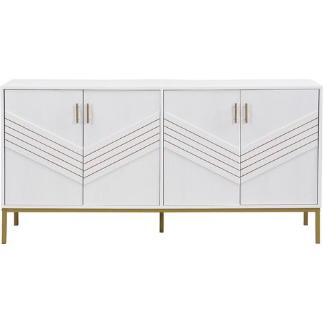 Credenza moderna a 4 ante bianca e oro, MDF con gambe in metallo, 160 x 40 x 80,5 cm (1/5)
