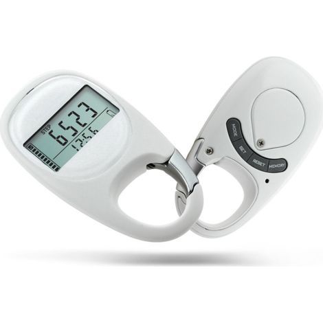 Weißer, tragbarer Schrittzähler, französische Ausführung, multifunktionaler Schrittzähler / Gehstreckenzähler / Kalorienzähler, Unisex (1/4)