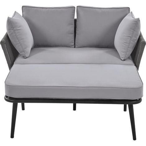 Canapé d'extérieur avec 2 coussins amovibles et lavables, structure en acier galvanisé, corde tressée grise, pour jardin et terrasse (1/5)