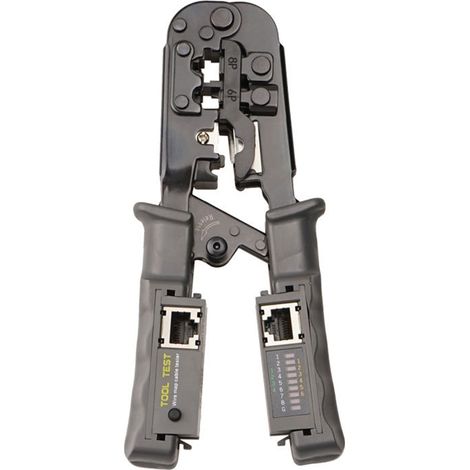 Pinza crimpatrice, 4P8P6P, taglio e crimpatura, mini tester, rimovibile, grigia (1/5)