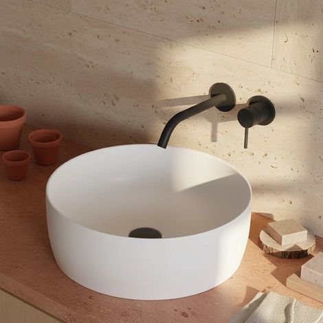 Exagonshop Lavabo 40 cm da appoggio Torino solid surface bianco