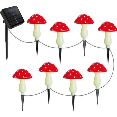 16 Lampe champignon solaire, étanche, tête arrondie rouge, lumière colorée, décoration jardin (1/5)