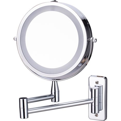 GROOFOO 7 Pouces LED Miroirs Maquillage Mural Miroir Grossissant Lumineux, 1x/10x Grossissement Charge USB Réglable, 360°Pivotant Extensible, pour Salles de Bain et Famille
