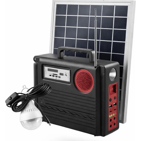 Kit Batteria Solare Portatile con Pannello e 3 Lampade LED USB