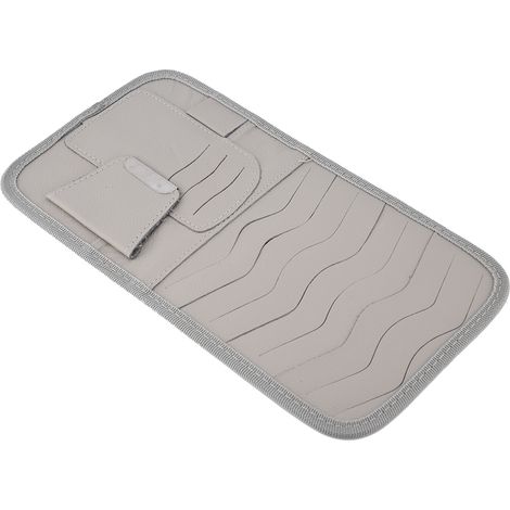 Porte-cartes multifonction en cuir PU pour pare-soleil auto, organiseur de rangement CD gris