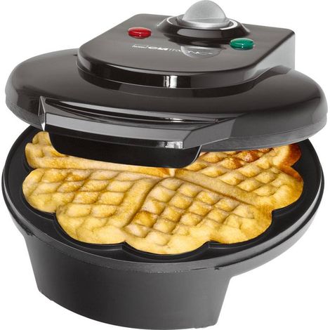 Clatronic WA 3491 - Gofrera máquina para hacer gofres en forma de corazón, plato 18 cm, placa antiadherente, termostato regulable, 1200 W, color negro (1/5)