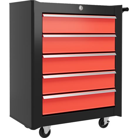 5--Drawer Tool Chest with Wheels, Steel Lockable Tool Storage Cabinet with Handle, 2 Keys for Garage, Workshop, Red (1/5)