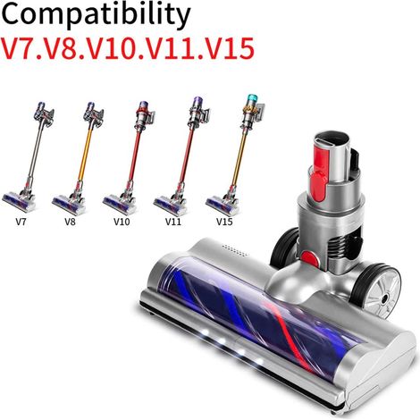 Spazzola elettrica compatibile per Dyson V7 V8 V10 V11 V15, testina per pulizia a trasmissione diretta con 4 luci a LED per tappeti, pavimenti duri e pavimenti in legno (1/5)