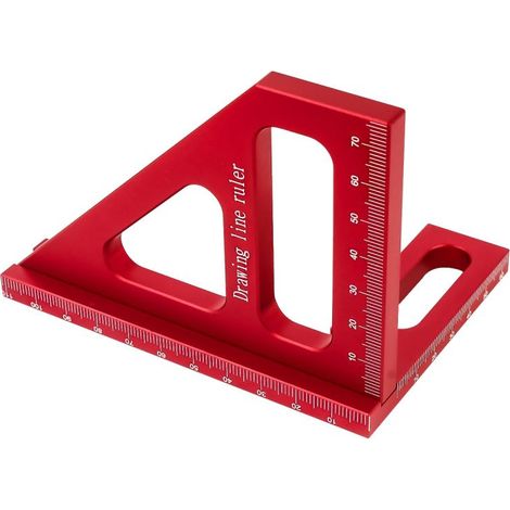Escuadra triangular de 45/90 grados, transportador de ángulos multifuncional de aleación de aluminio, medición de alta precisión (rojo) (1/5)