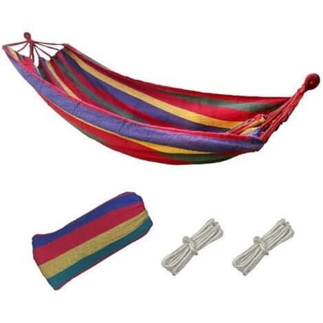 Bequeme Outdoor-Hängematte mit roten Streifen – Stoffgröße 280 x 100 cm – Belastbarkeit 300 kg (1/5)