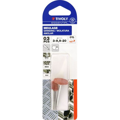 Tivoly - 3 Mini-mole in ossido di alluminio Ø3-9,9-20 mm (coniche, cilindriche, circolari) - Asta Ø3 mm - Adatte per utilizzo su minitrapano tipo Dremel (1/2)