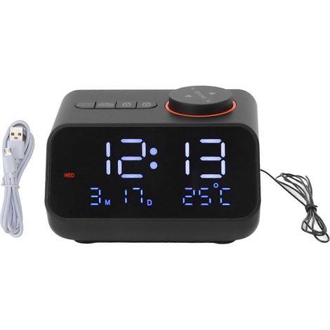 Réveil radio numérique LED avec affichage température et humidité, horloge parlante avec musique, cadran digital lumineux pour chambre (1/5)