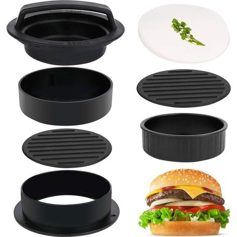 Prensa para hamburguesas, tofu y barbacoa (para carne, hamburguesas y bolas de arroz) - con 100 hojas de papel de silicona (1/5)