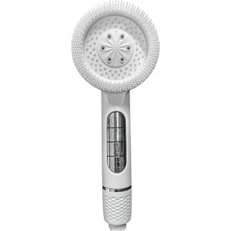 Antikalk-Duschkopf, wassersparend, hoher Wasserdruck, Filter, 3 + 1 Strahlarten, wassersparend mit Massagefunktion, Sofortabschaltung, tragbarer Duschkopf mit Filter, Weiß