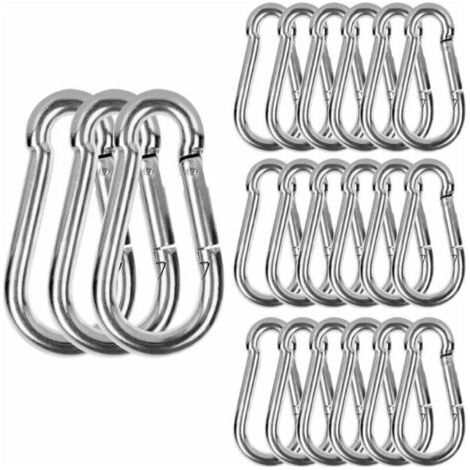 M6 Mousqueton Inox, 20 PCS Mousqueton de Fixation pour Charges Lourdes - Mousqueton en Acier Inoxydable Capacité de Charge de 120 kg/260 lb, 304 Crochet Mousqueton Balancoire - 60mm x φ6 mm (1/5)