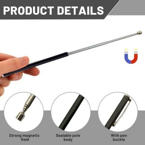 pezzo di magnete telescopico, asta magnetica, pickup magnetico, magnete telescopico in acciaio inossidabile, asta telescopica magnetica, strumento di pickup magnetico telescopico, fino a 65 cm (1/4)