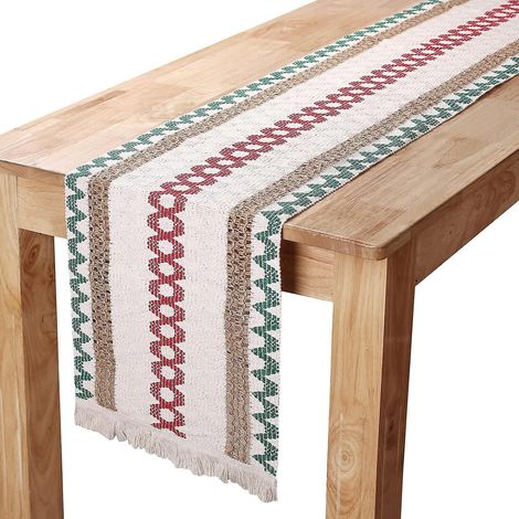 chemin De Table En Lin De Coton(style Nol), 30 X 180 Cm Chemin De Table En Toile De Jute Avec Des Glands Pour Dcoration Table Salle  Manger Maison