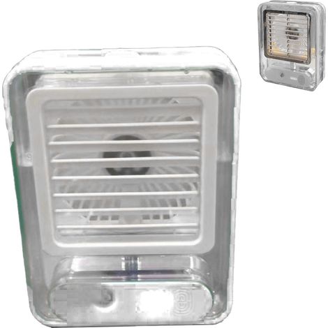 Ventilateur brumisateur de bureau à 3 vitesses, rechargeable par USB, silencieux, avec veilleuse intégrée, blanc, idéal pour la chambre, le bureau et les voyages.