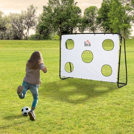 2-in-1-Fußballtor mit Schießscheibe, Outdoor-Fußballtor mit 5 Trainingszielen, 240 x 88 x 174 cm, Weiß (1/5)
