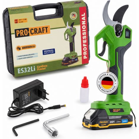 Tijeras para podar con batería Procraft ES32Li 20 V sin escobillas + 1 batería de 2,0 Ah + cargador + maletín (1/5)