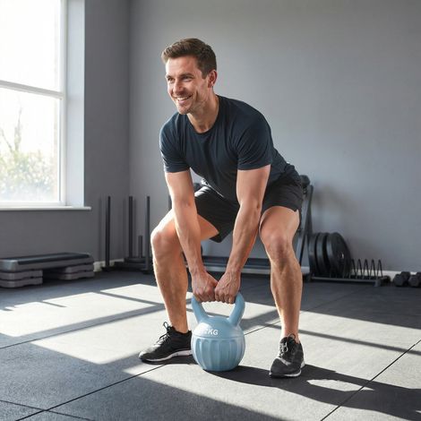 Kettlebell haltère avec poignée antidérapante bleu entraînement haltère à boule musculation pour gym 12 kg aménagement intérieur (1/4)