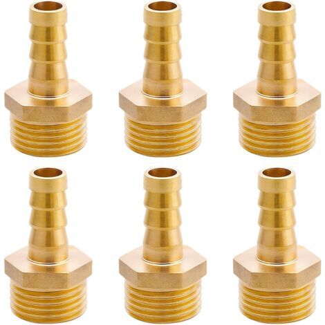 QORVA-6 pièces Embout de tuyau en laiton G1/2"(Ø20,3mm) mâle x 3/8" douille, Raccord de tuyau en laiton Crochet 10mm x G1/2" adaptateur de tube, Embout de tuyau Raccord Raccord fileté en laiton