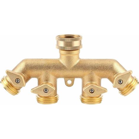 Distributeur de tuyau (4 voies), adaptateur de tuyau d'arrosage en laiton, adaptateur de dérivation à quatre voies, connecteur de robinet à tournant sphérique