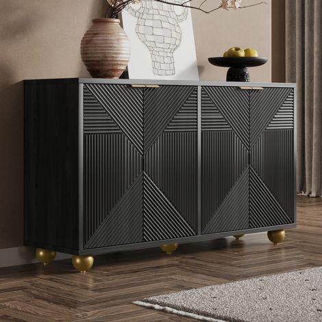 Aparador de almacenamiento de 120x35x71,5 cm con 4 puertas y estantes ajustables, MDF negro (1/5)