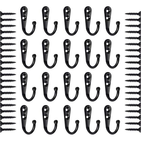 20 Pièces Crochets,Crochet mural noir,crochet porte manteau,Porte Manteau Mural,Crochet Métal De Porte,Rétro Crochet de Manteau avec Vis (1/4)