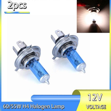 Lot de 2 ampoules halogènes H4 12 V 60/55 W, lumière blanche 5000 K, pour phares de voiture, moto ou autre véhicule. (1/4)