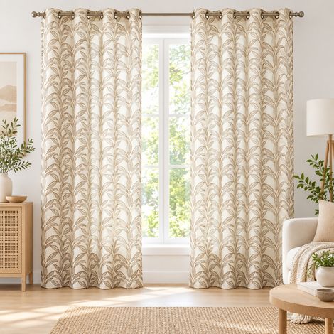 Lot de 2 rideaux à œillets 140 x 240 cm polycoton imprimé métallisé MICKIE Noisette (1/5)