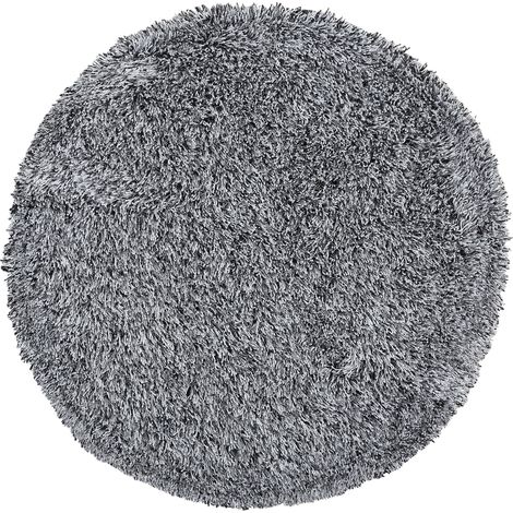 Alfombra peluda negro y blanco de pelo largo redonda 140 cm con mechones de algodón Cide (1/5)