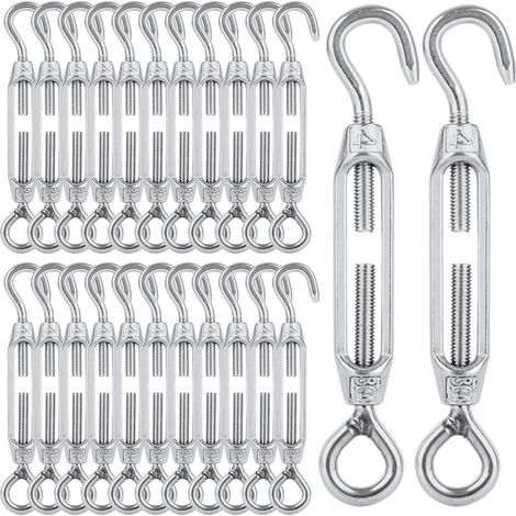 24 Pcs M4 Tensioner Cable Tensioner Stainless Steel 304 Adjustable Hook and Eye Tensioner for Garden Wire, Cable System, Tensioner Accessories (1/5)