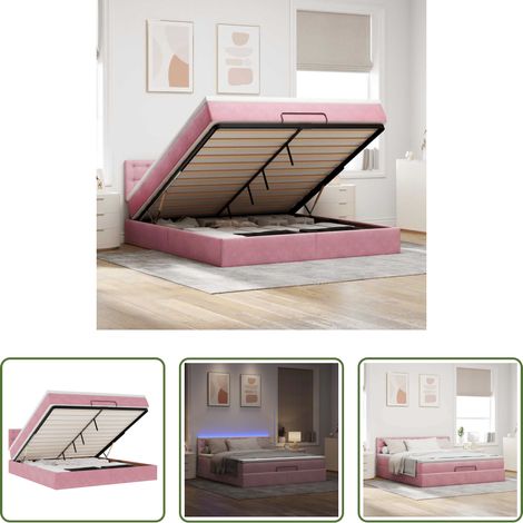 vidaXL LED Beleuchtung - Ottomane Bett mit Matratze & LEDs Rosa 180x200 cm Samt (1/5)