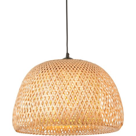 Endon Bali Lampada da soffitto a sospensione singola, bambù naturale, bianco, nero opaco (1/5)