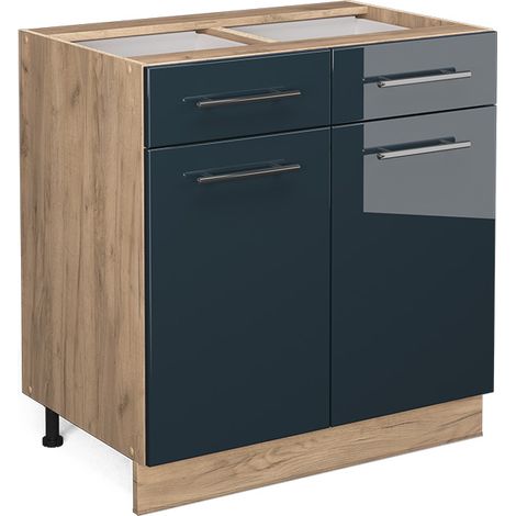Meuble cuisine Fame-Line, Bleu foncé brillant, 80 cm sans plan de travail, Vicco