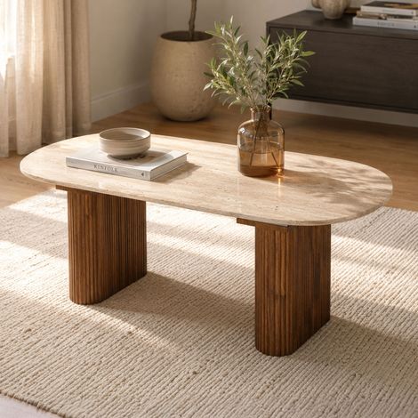 M&S – Table à manger extensible 180-220cm – Effet travertin – Panneaux de particules – Dimensions 180-220 x 90 x 76 cm
