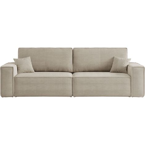Divano 3 posti KARL con apertura rapida – funzione letto, velluto a coste beige, divano-letto per soggiorno, comfort premium (1/5)