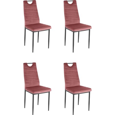 MandyLot de 4 chaises de salle à manger en velours rose foncé (1/5)