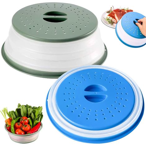 Cloche Micro Onde, 2 Pièces Couvercle Micro Ondes Pliable, Cloche pour Micro Onde avec Trous de Vapeur pour Fruits, Légumes (1/5)