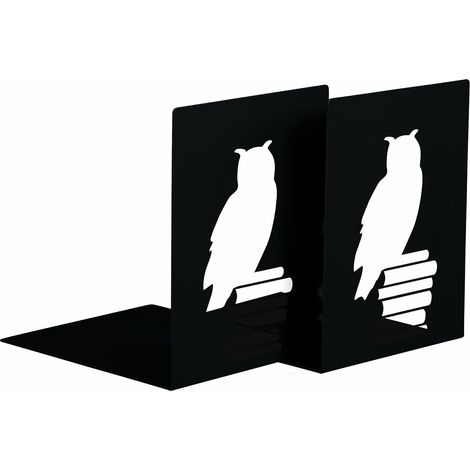 ensemble de serre-livres, lot de 4 supports de livres en métal, deux serre-livres en métal noir dans un ensemble avec des hiboux de lecture joliment poinçonnés (1/4)