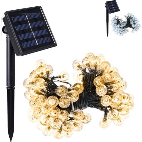 Guirlande solaire extérieure lumineuse jardin, terrasse - Grosses ampoules LED Ø 2.2 cm, 8 modes - 7 m - Blanc chaud - Linxor (1/5)