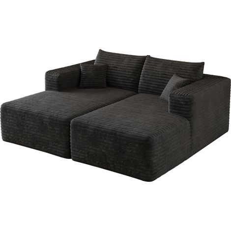Sofá modular 180x151x58 cm de tela negra, sin montaje y compacto para salón – MEUBLIV (1/5)
