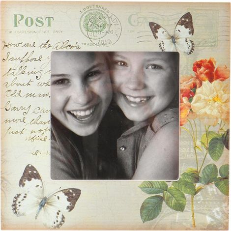 Cornice portafoto color crema con fiori e farfalle, 16x16 cm. (1/2)