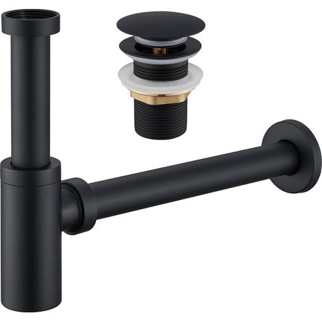 Kit Siphon Lavabo avec Bonde Clic Clac sans Trop Plein, Noir Mat (1/5)