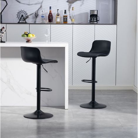 Set di 2 sgabelli da bar regolabili, girevoli 360°, schienale in plastica, neri DESVIAE (1/5)